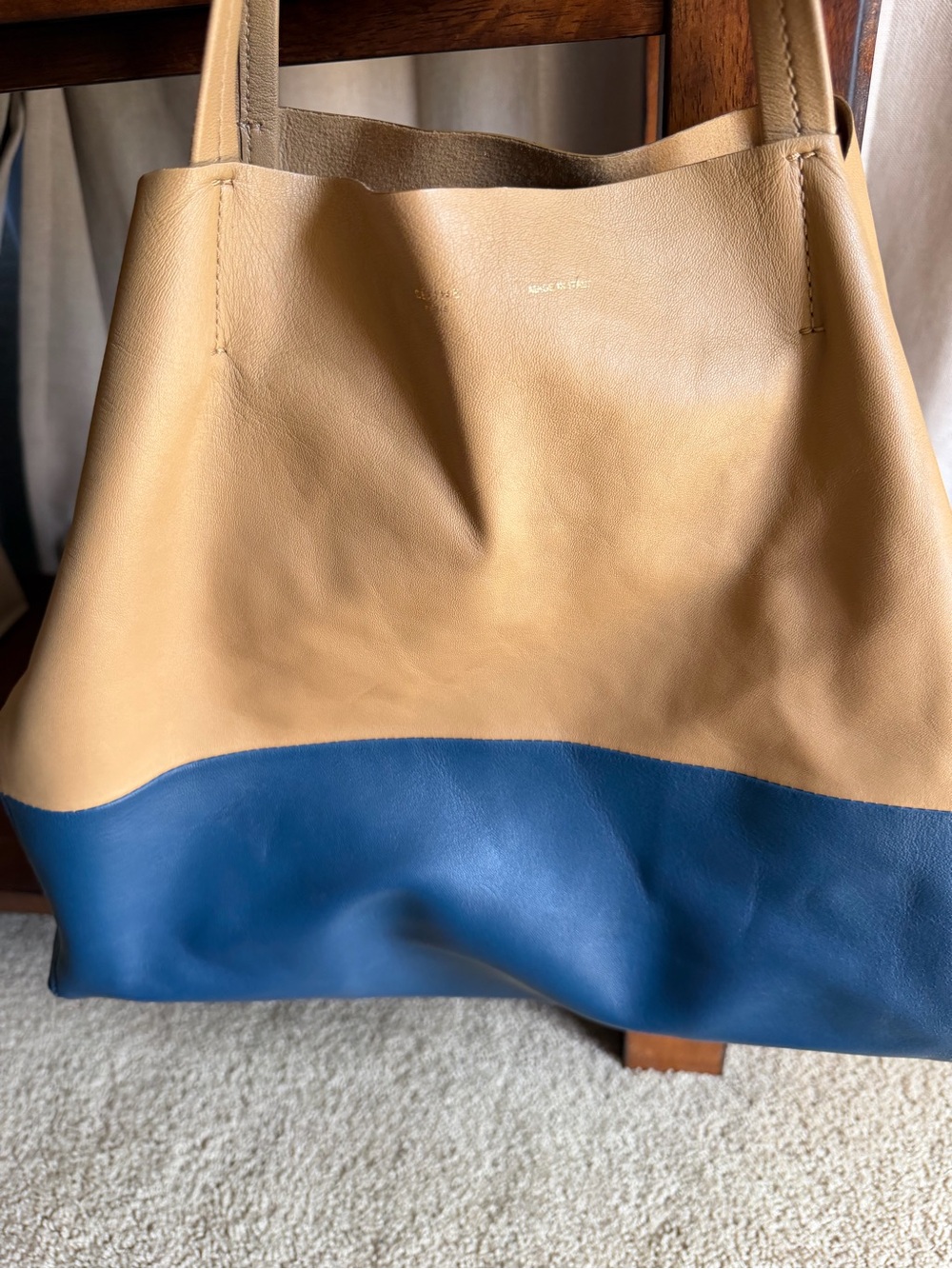 SOLD 🛑 Celine CABA Two-Tone Leather Tote in Tan and Blue - Picture 12 of 14